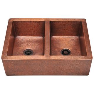Polaris Sinks P219 Double Equal Bowl Copper Apron Sink