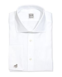 Long Sleeve Striped Poplin Dress Shirt, White