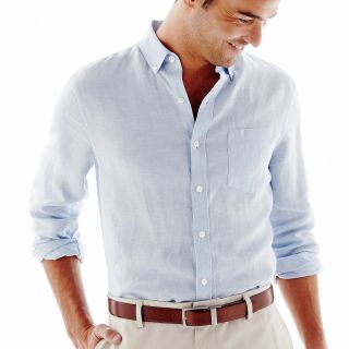 CLAIBORNE Linen Shirt, Blue, Mens