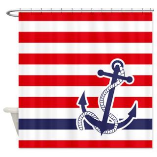  Nautical Anchor Stripe Red Shower Curtain  Use code FREECART at Checkout
