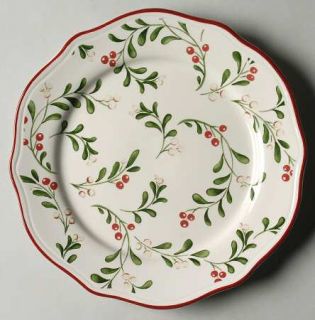 Better Homes and Gardens Mistletoe Salad Plate, Fine China Dinnerware   Red&Whit