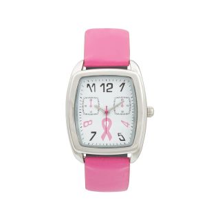 Womens Breast Cancer Pink Ribbon Rectangular Strap Watch