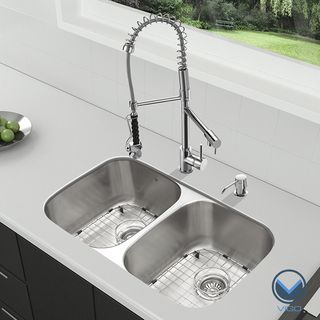 Vigo All In One 32 inch Undermount Stainless Steel Kitchen Sink And Chrome Faucet Set
