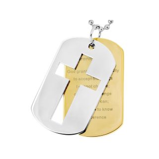 Stainless Steel Serenity Prayer & Cross Dog Tags, Two Tone, Mens
