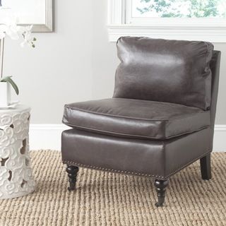 Safavieh Randy Antique Brown Slipper Chair (Antique brownIncludes One (1) chairMaterials Iron, birch wood and PUFinish EspressoSeat dimensions 24 inches width and 18.5 inches depthSeat height 19 inchesDimensions 32.7 inches high x 24 inches wide x 2