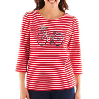 Alfred Dunner Secret Garden Bicycle Striped Knit Top, Red, Womens