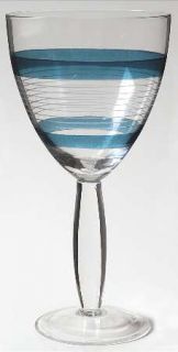 Block Crystal Tier Blue Water Goblet   Blue Bands, No Trim