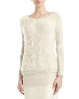 Ribbed Trim Knit Sweater, Ivory