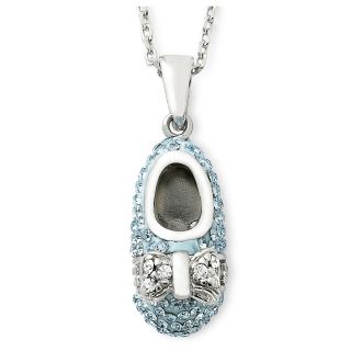 Sterling Silver Blue Crystal Baby Shoe Pendant, Womens
