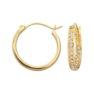 Bridge Jewelry Gold Plated Inside Out Crystal Accent Hoop Earrings