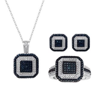 1/10 CT. T.W. White & Color Enhanced Blue Diamond 3 pc. Jewelry Set, Womens