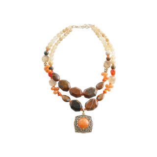 Art Smith by BARSE Orange Gemstone 2 Row Pendant Necklace, Womens