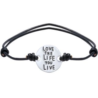 Bridge Jewelry Footnotes Too Pure Silver Plated Love the Life Black Leather