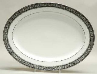 Noritake Segovia 13 Oval Serving Platter, Fine China Dinnerware   Black Scrolls