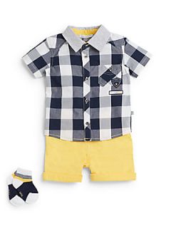 Infants 3 Piece Hipster Shirt, Shorts & Socks Set   Navy Yellow