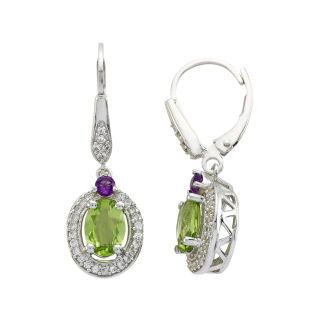 Multi Gemstone Oval Drop Earrings, Green, Womens