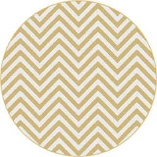 Metro 1013 Yellow Contemporary Area Rug (53 Round) (YellowSecondary Colors WhitePattern ChevronTip We recommend the use of a non skid pad to keep the rug in place on smooth surfaces.All rug sizes are approximate. Due to the difference of monitor colors