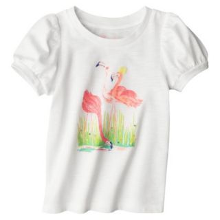 Cherokee Infant Toddler Girls Puff Sleeve Flamingo Tee   White 2T