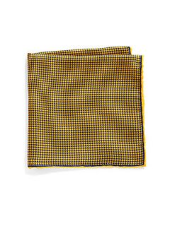  Collection Silk Houndstooth Pocket Square   Yellow