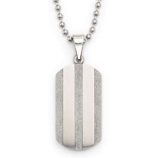 Two Tone Stainless Steel Striped Dog Tag, Grey, Mens