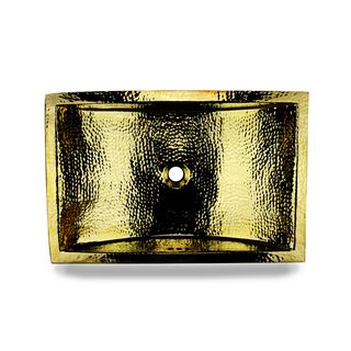 24 inch Artisan Hammered Brass Undermount Bathroom Sink (BrassExterior dimensions 23.5 inches long x 15.5 inches wideInterior dimensions 21.5 inches long x 13.5 inches wideBowl depth 6 inchesDrain size 1.5 inches (standard vanity drain)Drain not inclu