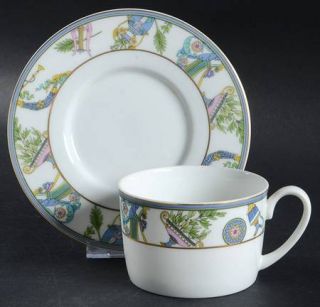 Mikasa Phoenician Palace Flat Cup & Saucer Set, Fine China Dinnerware   Fine,Blu