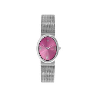 Womens Diamond Accent Mesh Bracelet Watch, Silver/Pink