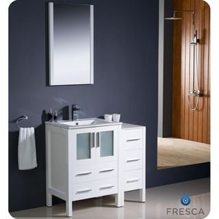 Fresca Torino 36 inch White Modern Bathroom Vanity With Side Cabinet And Undermount Sink