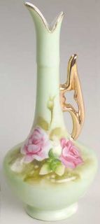 Lefton Heritage Green 5 Bud Vase, Fine China Dinnerware   Pink Roses,Green Back