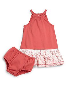 Ralph Lauren Infants Two Piece Ruffled Floral Dress & Bloomers Set   Red