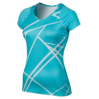 Nike Women`s UV Printed Knit Tennis Top Blue Small Blue