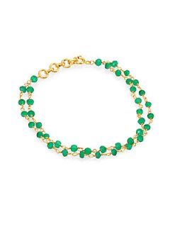 IAM by Ileana Makri Green Onyx Beaded Double Row Bracelet   Gold Green Onyx