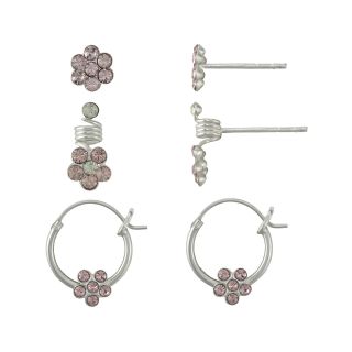 Girls Sterling Silver Purple Floral 3 pr. Earring Set, Girls