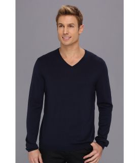 Calvin Klein Solid V Neck w/ Interior Tipping Mens Sweater (Navy)