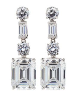 CZ Emerald and Round Cut Drop Earrings
