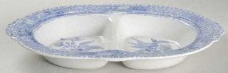 Spode Camilla Blue (Earthenware,Scalloped)  11 Oval Divided Vegetable Bowl, Fin