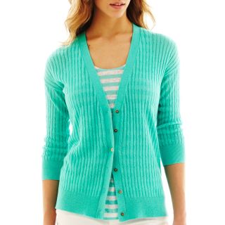 3/4 Sleeve Linen Cardigan   Petite, French Turquoise, Womens