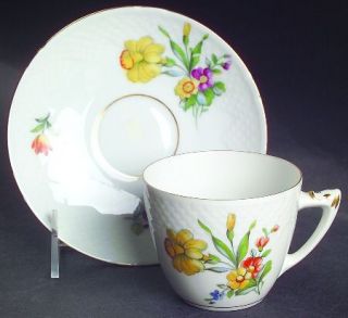 Bing & Grondahl Saxon Flower (White Bkgd) Flat Cup & Saucer Set, Fine China Dinn