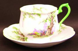 Royal Albert Greenwood Tree (Green Trim) Footed Cup & Saucer Set, Fine China Din