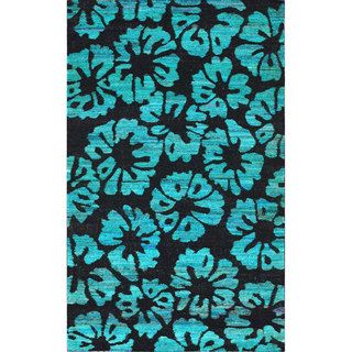 Nuloom Hand knotted Bold Floral Turquoise Wool / Sari Silk Rug (5 X 8) (BlackPattern FloralTip We recommend the use of a non skid pad to keep the rug in place on smooth surfaces.All rug sizes are approximate. Due to the difference of monitor colors, som