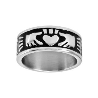 Mens 9mm Stainless Steel Claddagh Ring, Grey