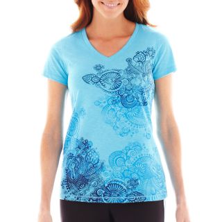 Made For Life Short Sleeve Graphic Mesh Tee, Blue, Womens