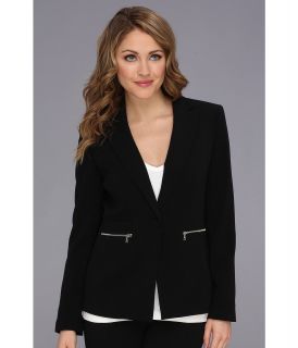 Nine West 1 Button Bi Stretch Notch Collar Jacket with Zipper Detail Womens Jacket (Black)