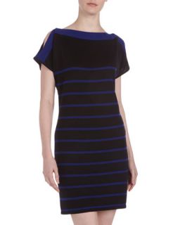 Striped Jersey Cold Shoulder Dress, Onyx/Cobalt