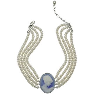 Cultured Freshwater Pearl & Blue Cameo Necklace, Womens