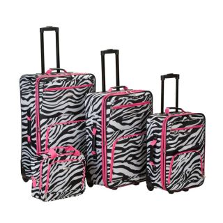 Rockland Luggage 4 Piece Pink Zebra Expandable Rolling Luggage Set   F105 PINK