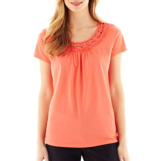 St. Johns Bay St. John s Bay Embellished Short Sleeve Top, Georgia Peach