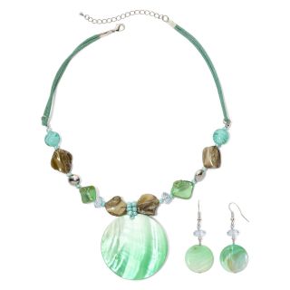 Dyed Abalone Shell Disc Pendant & Drop Earrings Boxed Set, Green