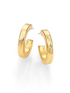 Stephanie Kantis Hammered Square Edged Hoop Earrings/2   Gold