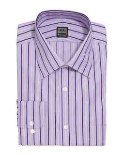 Long Sleeve Button Front Striped Poplin Dress Shirt, Purple